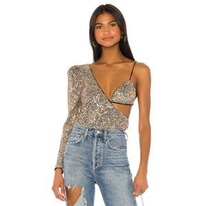 h:ours Attract Bodysuit in Gold Sequin Small